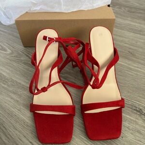 NEW| Red Suede Like Lace Up Sandals